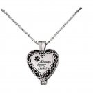 Pet Paw Memorial Locket Necklace Always in My Heart Dog Cat Ash Urn