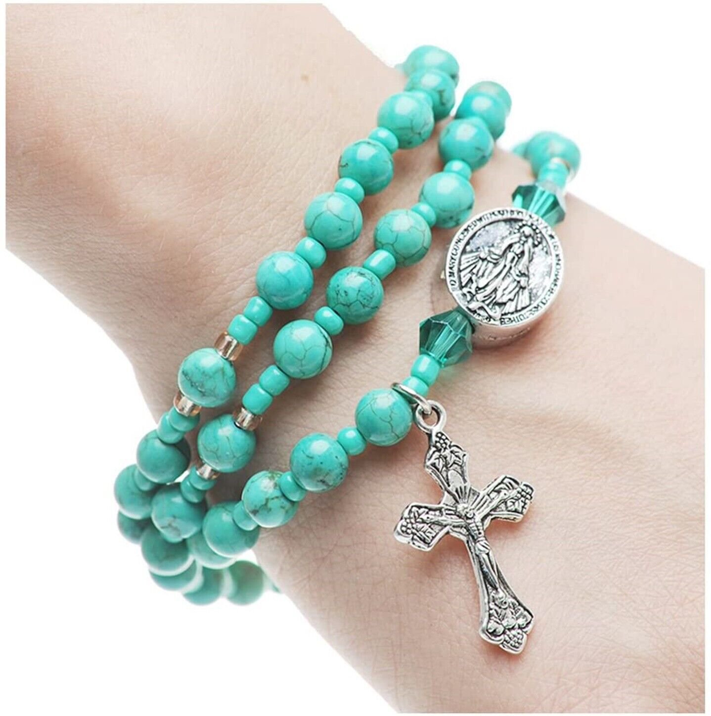 Turquoise Jasper Prayer Beads Full Rosary Twistable Wrap Bracelet