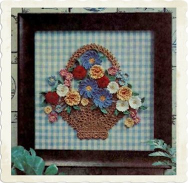 Vintage Crochet Pattern :  Framed Bouquet (home decor, art) 1975