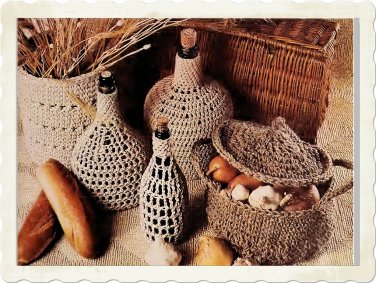 Vintage Crochet Pattern :  Bottle Covers, Basket, & Vegetable Storer (1977)