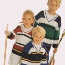 Vintage Knitting Pattern :  Kid's Striped V-Neck Sweater (1999)