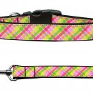 Lemon Drop Plaid Nylon Dog Collars and Leash Combo