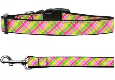 Lemon Drop Plaid Nylon Dog Collars and Leash Combo