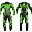 Kawasaki MotoGP Biker 2PC Motorcycle Men Racing Leather Suit All Size Available