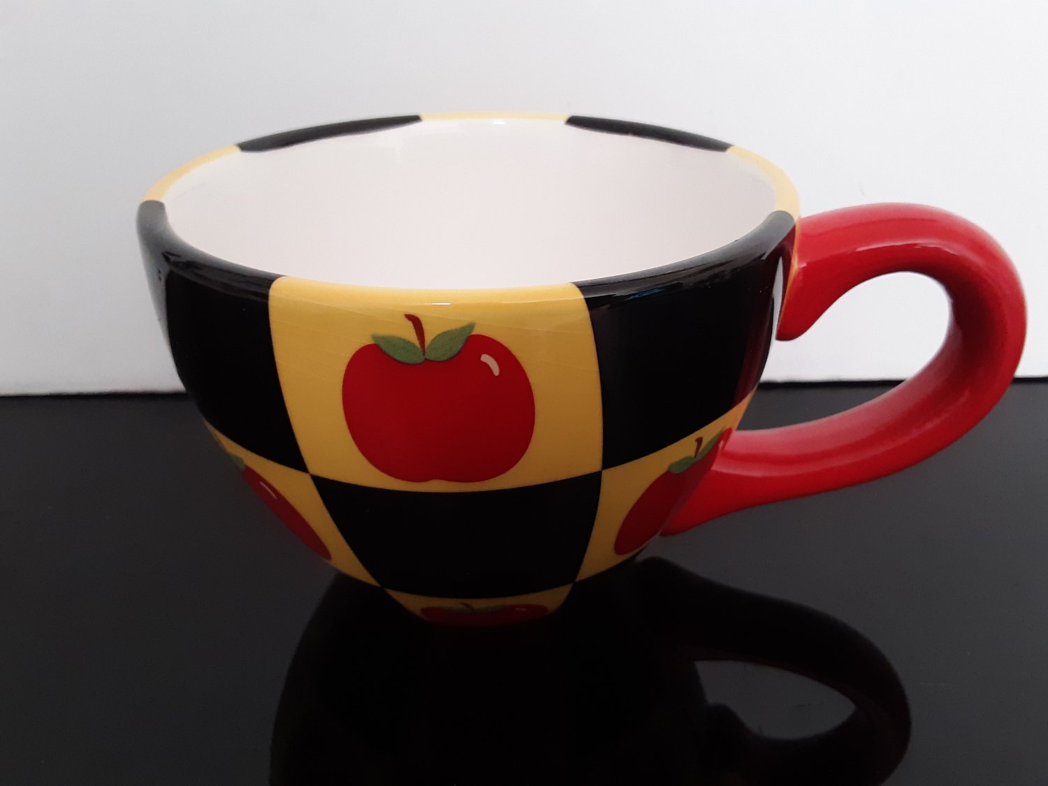 Large "Lady Jayne" Soup / Coffee Mug Apples over checker board