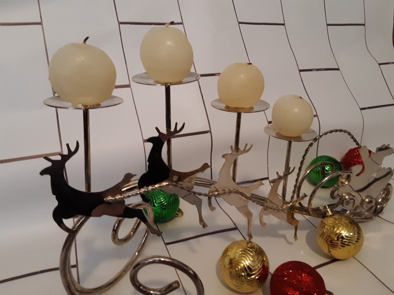 Santa Claus And Reindeer Chrome 4 Tier Candle Holder