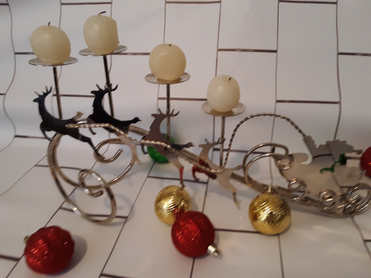 Santa Claus And Reindeer Chrome 4 Tier Candle Holder