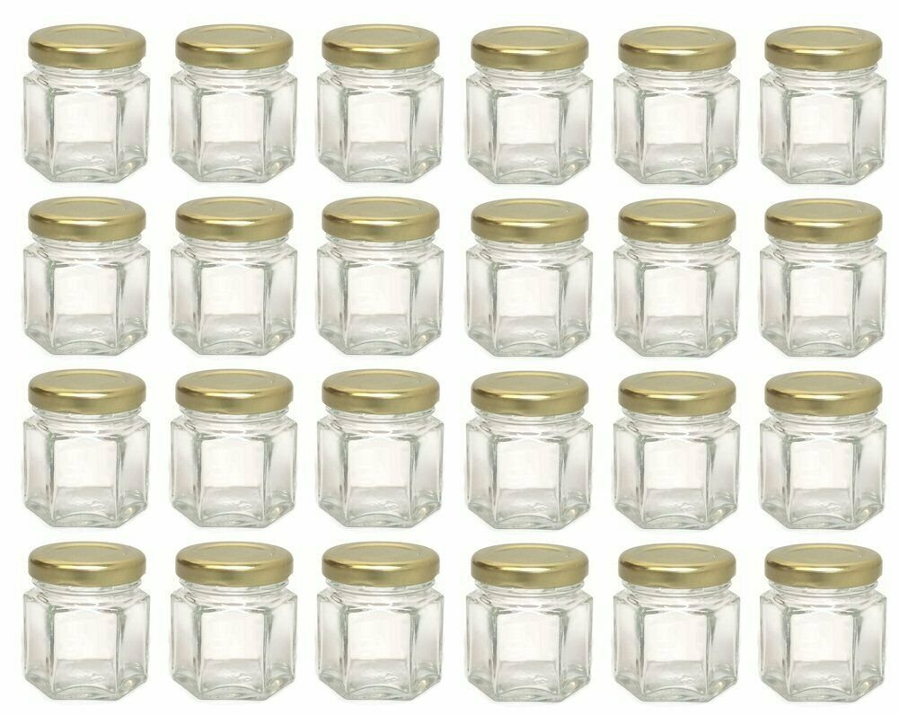 Mini Glass Jars with Lids Small Honey Jam Container Clear Storage X24, 1.5oz