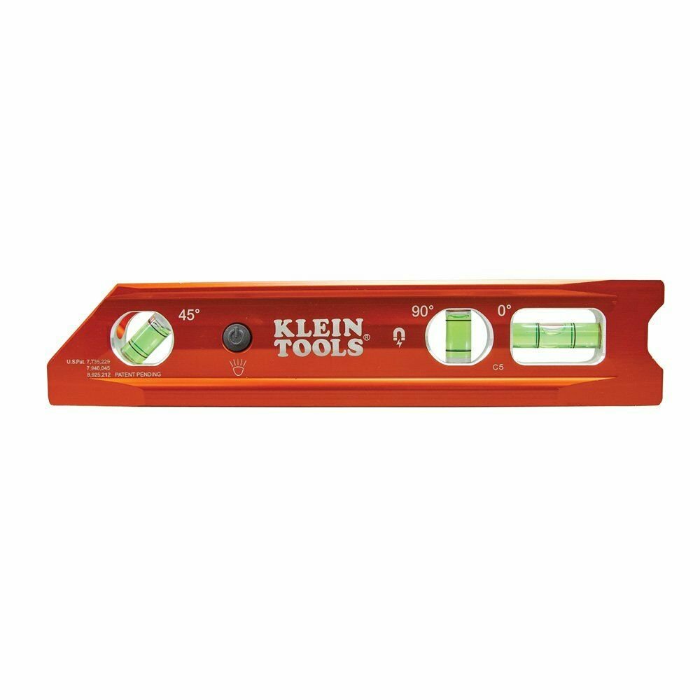 Lighted Level Magnetic Torpedo 3 Vial VGroove and Magnet Track Klein Tools 935RB