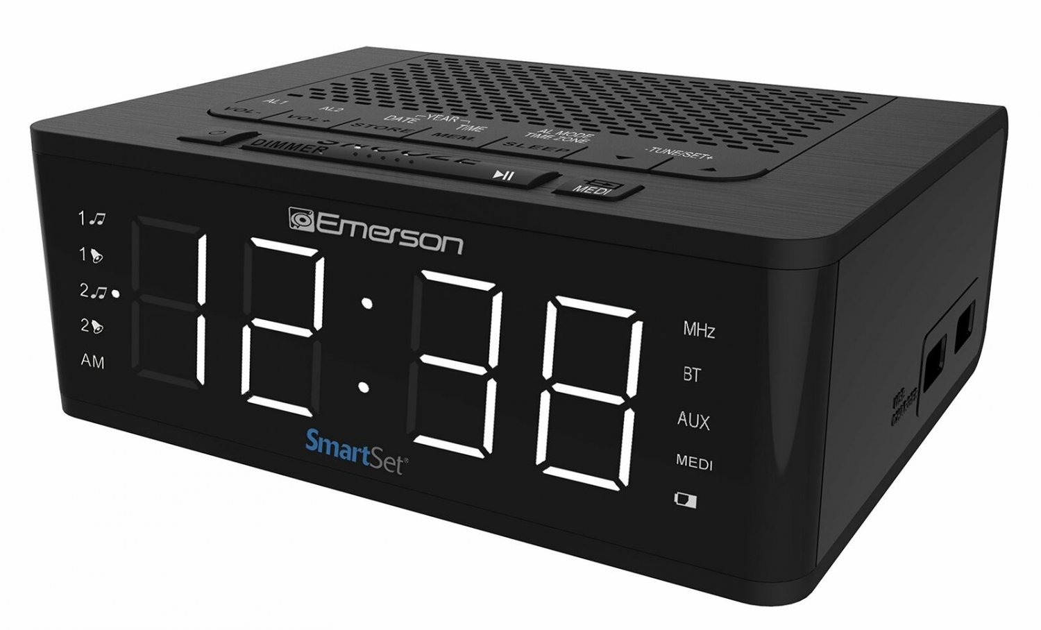 Emerson SmartSet Alarm Clock Radio with Bluetooth Speaker Charging Station with