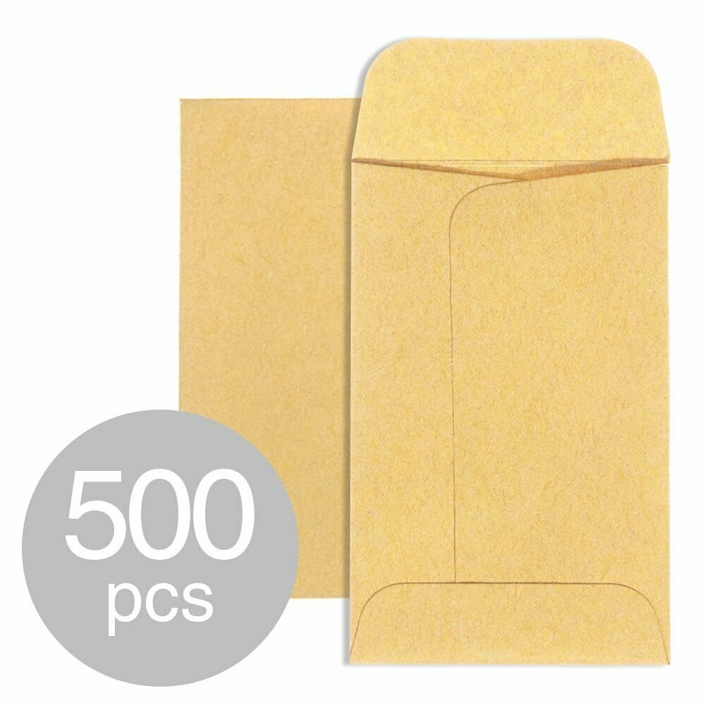 Brown Kraft Coin Envelopes Small Parts Envelopes 2.25 x 3.5-Inch 500 Pack NEW