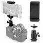 360&Acirc;&deg; Ball Head Hot Shoe Adapter Mount + Cell Phone Holder Clip for DSLR Camera