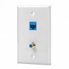 Cat6 Ethernet Port and 1 Gold-plated Cable TV Coax F Type Wall Plate White NEW