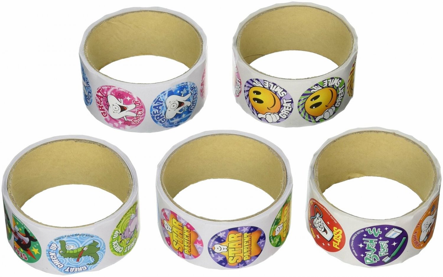 Dental Roll Sticker Assortment, 5 Rolls 100 Stickers Per Roll / 500 Total, De...