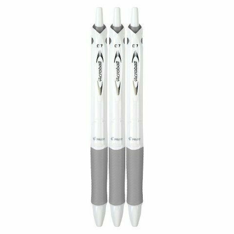 Pilot Acroball Pure White Fine 0.7mm Vivid Ball Point Pens Black Ink (3 Count)