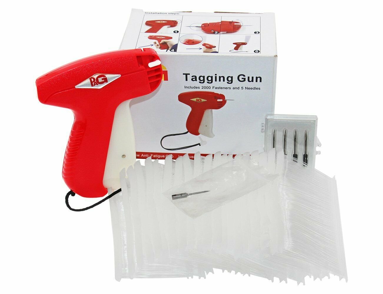 PAG Fine Tagging Gun Price Tag Attacher Gun for Clothing with 5 Needles and 2000
