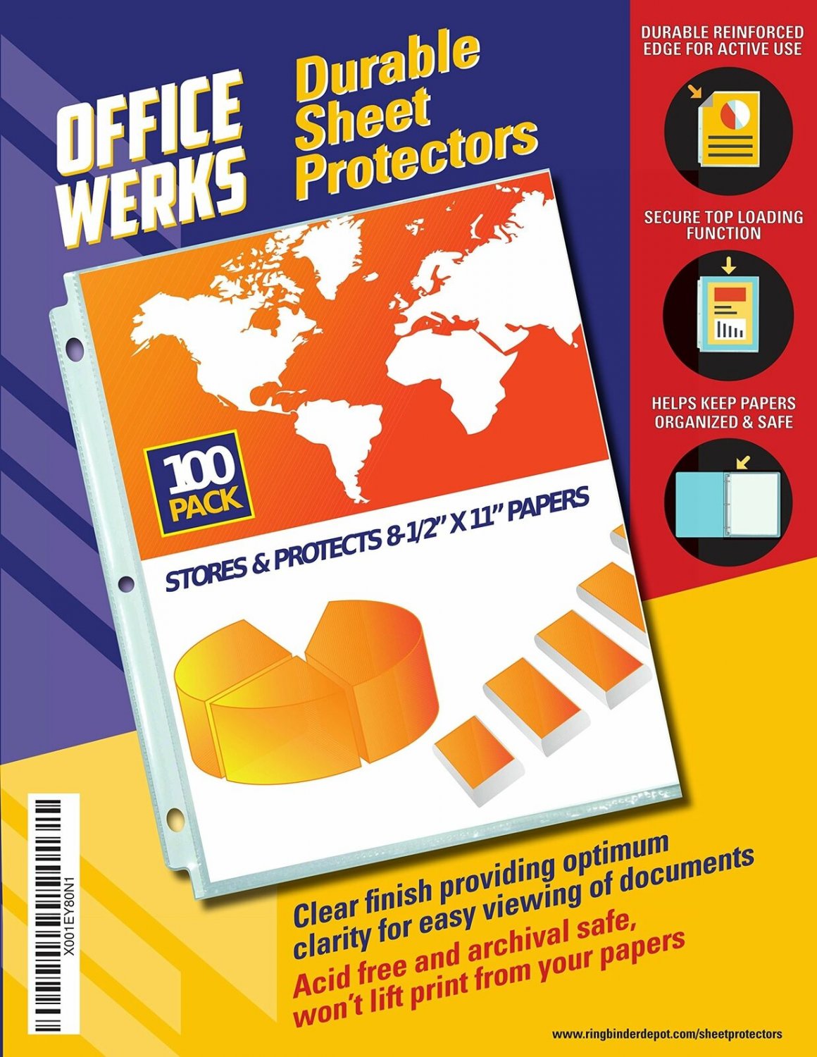 100 - Clear Sheet Page Protectors Plastic Office Document Sleeves Non Glare
