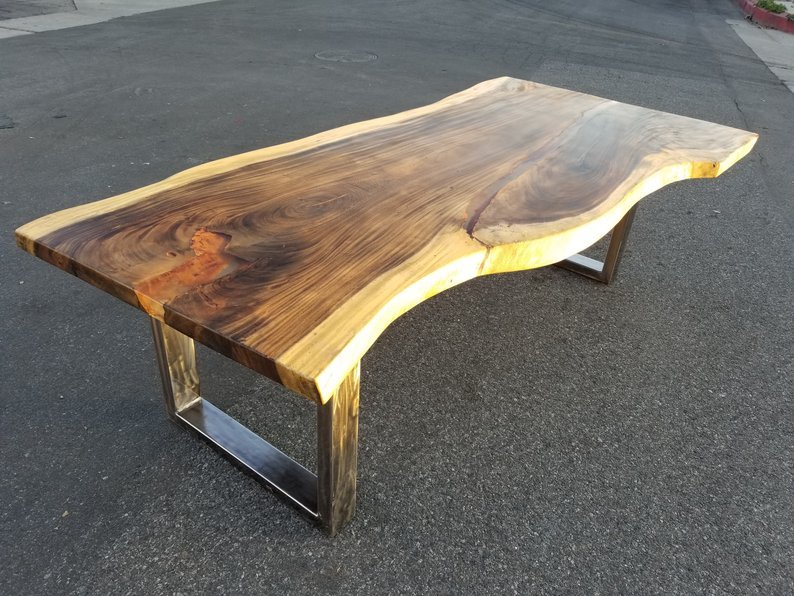 96"L Custom Stained, Solid Slab Acacia Wood Table