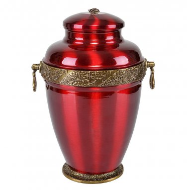 Red Metal Cremation Urn for Ashes with Rose Adult Funeral Ashes Urn, Memorials