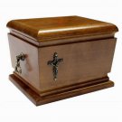 BEAUTIFUL SOLID WOOD CASKET WITH CROSS FUNERAL ASHES URN FOR ADULT HUMAN URN