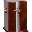 BEAUTIFUL MAHOGANY WOOD CASKET WITH GOLD CROSS FUNERAL ASHES URN FOR ADULT
