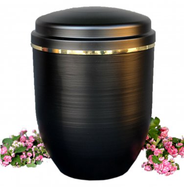 Black Metal Cremation Urn for Ashes with Gold Ribbon Funeral Urn Memorials UK
