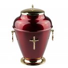 Exclusive Red Metal Cremation Urn for Ashes with Cross Adult Cremation Urn