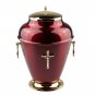 Exclusive Red Metal Cremation Urn for Ashes with Cross Adult Cremation Urn