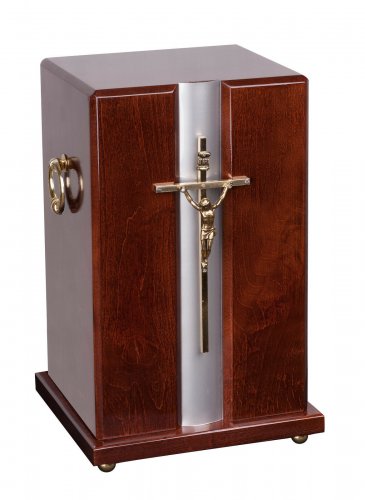 BEAUTIFUL SOLID WOOD CASKET WITH GOLD CROSS FUNERAL ASHES URN FOR ADULT