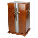 SOLID WOOD CASKET WITH GOLD CROSS FUNERAL ASHES URN FOR ADULT MEMORIAL URN