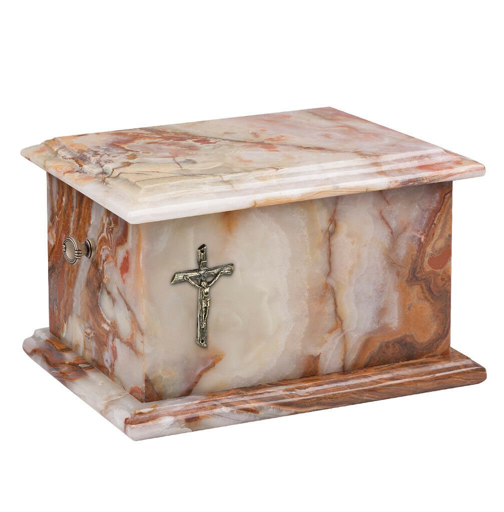 Stone Casket Natural Onyx with Cross Cremation Ashes Urn For Adult Funeral(ST3C)