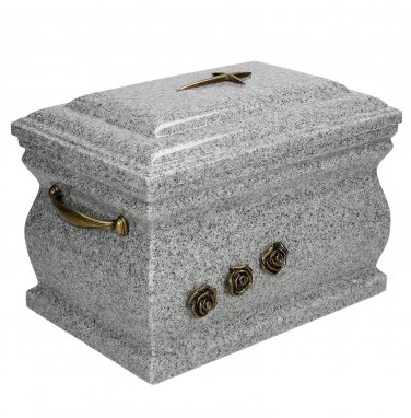 Granite Casket Cremation Ashes Urn For Adult With Brass Roses Funeral Memorials
