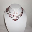 CERAMIC AND CRYSTAL BEAD NECKLACE W/EARRINGS