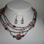 CERAMIC AND CRYSTAL BEAD NECKLACE W/EARRINGS