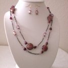 PURPLE CERAMIC BEAD NECKLACE W/ MATCHING EARRINGS