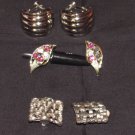 3 Pair Vintage Silver Clip On Earrings - H