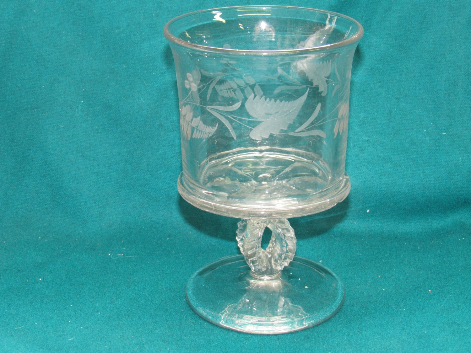 Etched Trifle Style Single Glass Dish with Double Stem