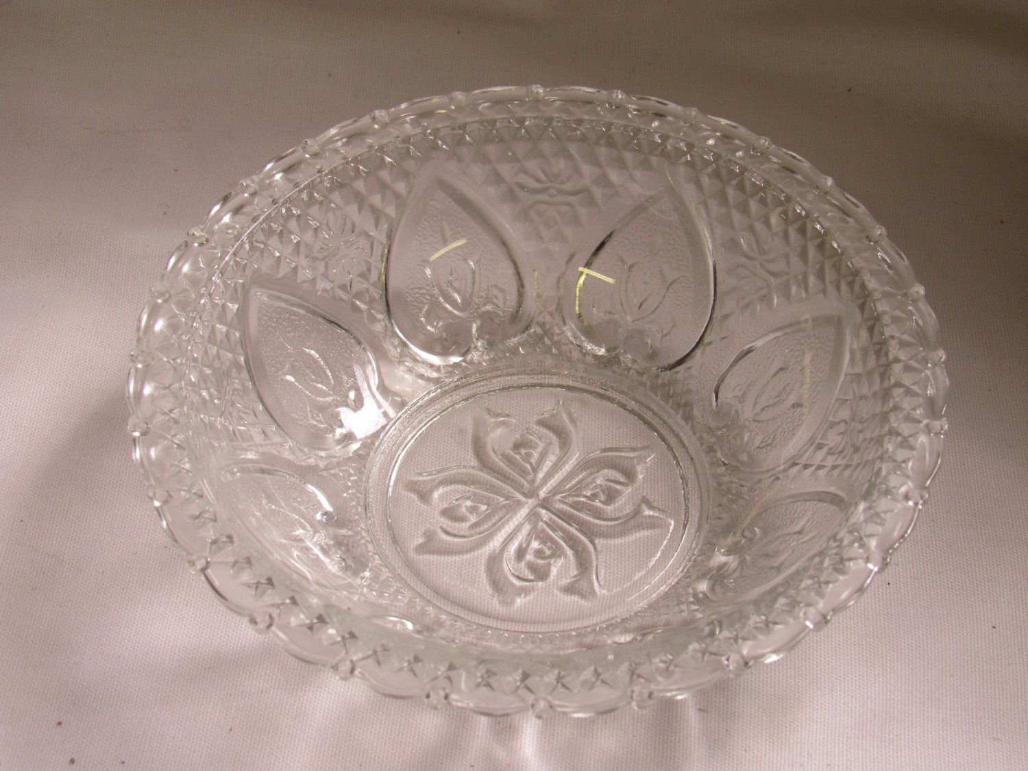 Vintage KIG Malaysia Clear Pressed Glass Candy Dish Roses and Hearts