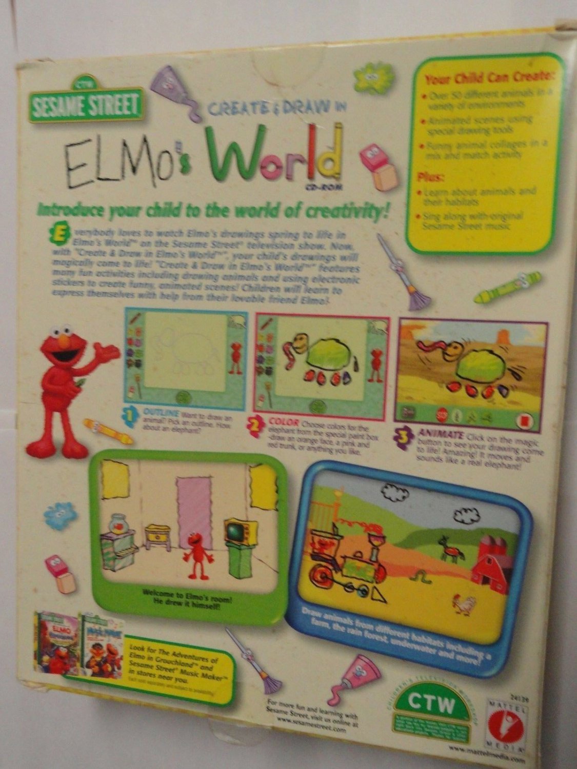 Sesame Street Create & Draw in Elmo's World (PC, 1999) BIG BOX