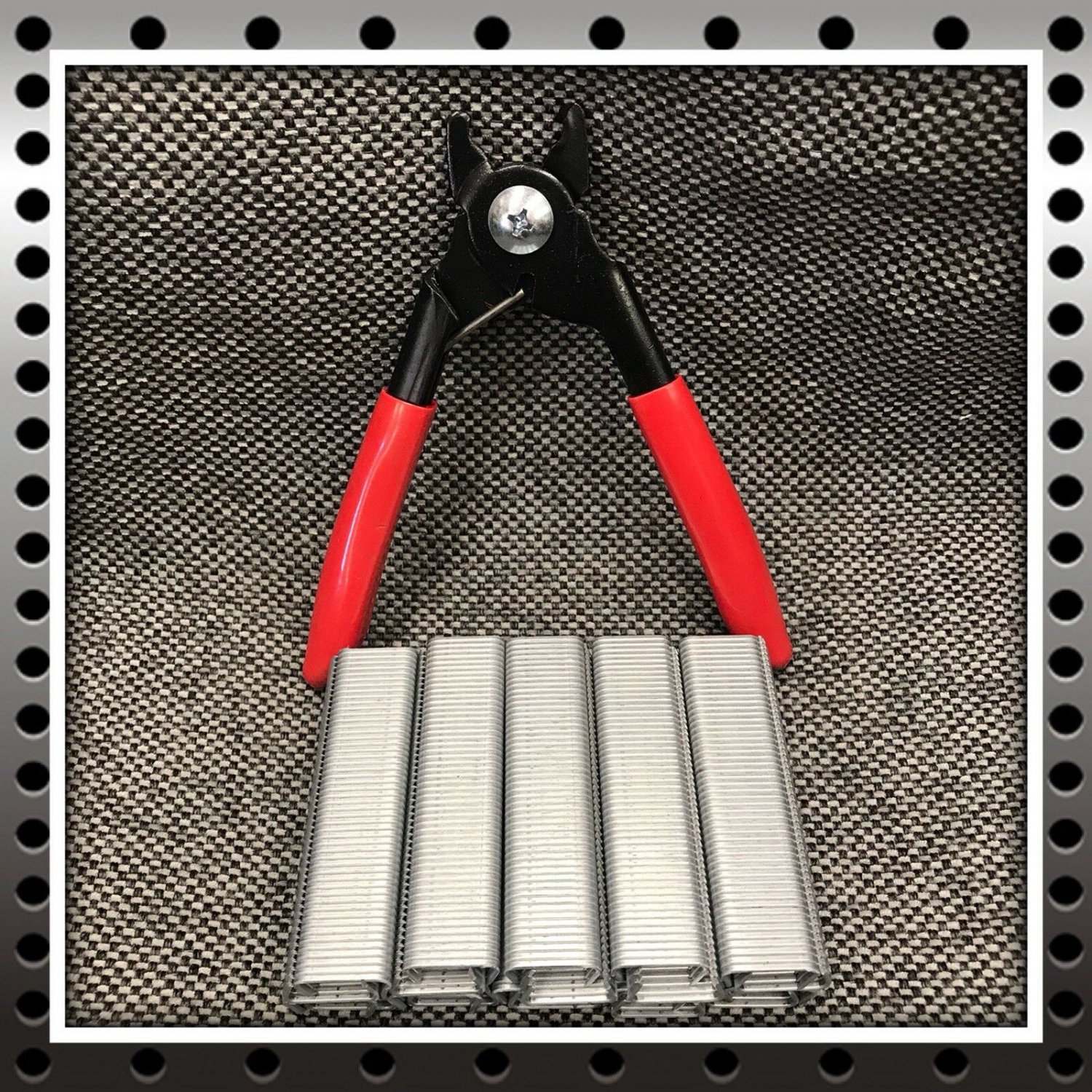 Hog Ring Pliers (Lg) & 1000 Collated Hog Rings 3/4" Seats Upholstery Fence Cages