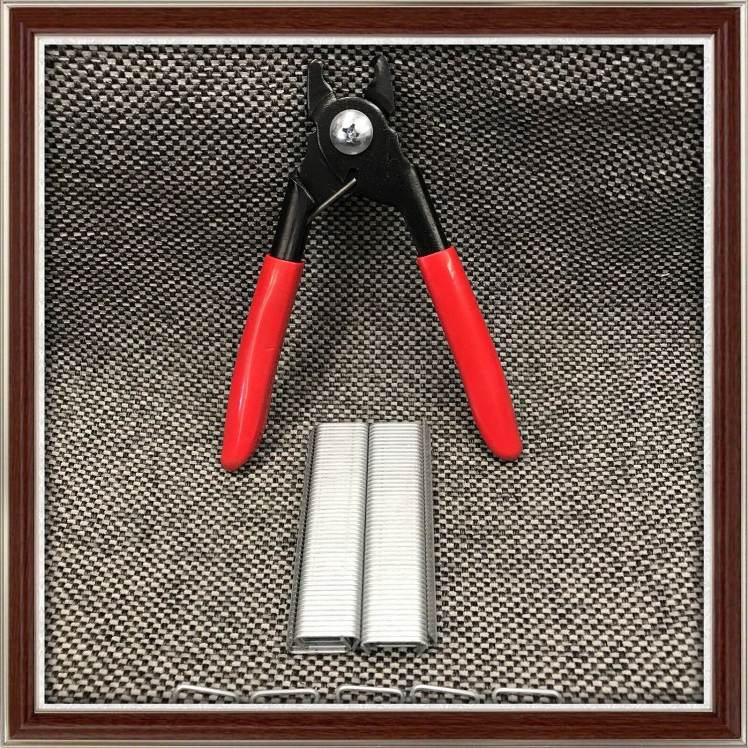 Hog Ring Pliers (Lg) & 200 Collated Hog Rings 3/4" Seats Upholstery Fences Cages