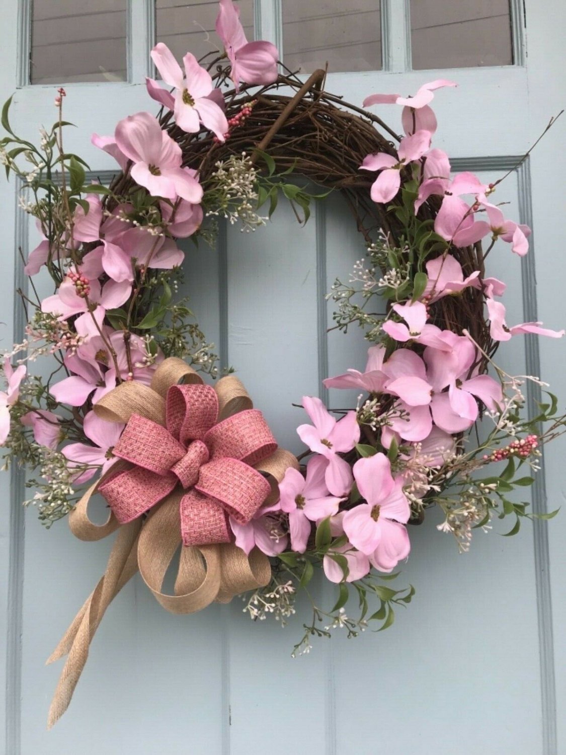 Beautiful Rustic Farmhouse Pink Dogwood Floral Wreath for A Focal point ...