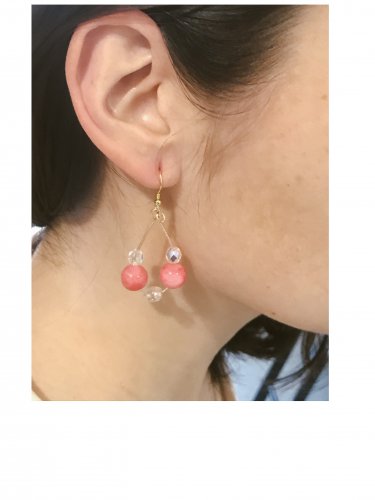 Pink and Crystal Beaded Drop Hoops