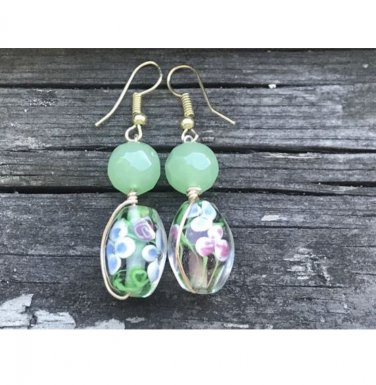 Flower Beaded Drop Earrings