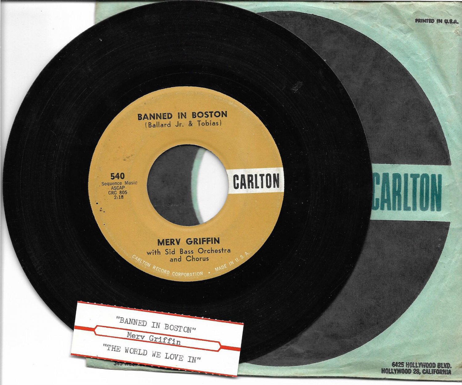 Merv Griffin: "Banned In Boston" / "The World We Love In" - '61 hit - plays well!