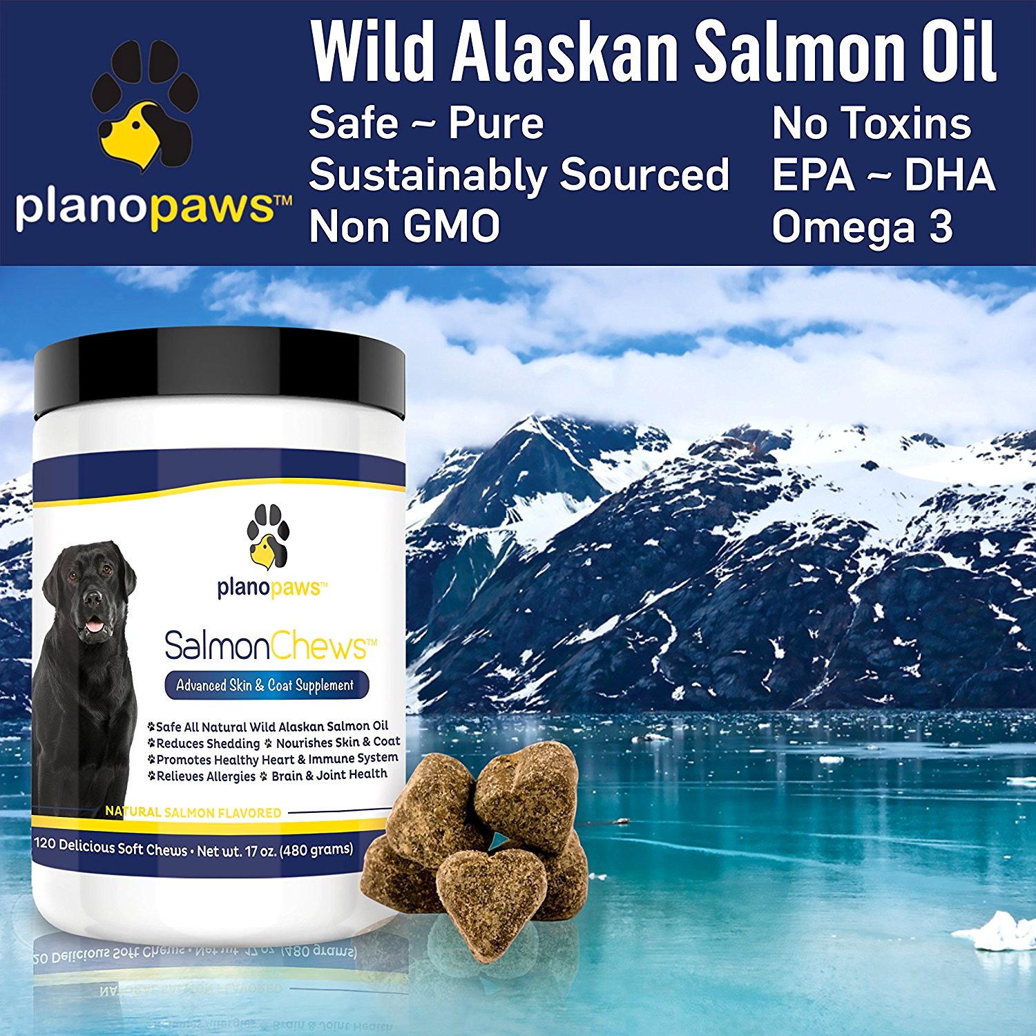 Dog Treats w/ Omega Fish Oil for Dogs Arthritis Hip Joint Pain Skin