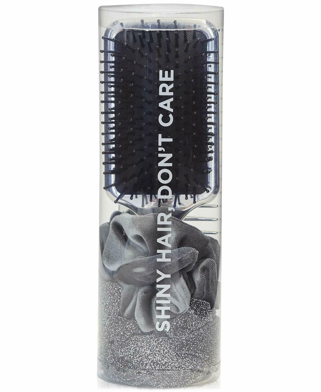 Brush Set Macy's 4-Pc Shiny Hair Don't Care Set Silver Brush Comb Scrunchies New