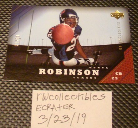 Dunta Robinson 2005 Upper Deck Parallel Football Card Serial # 37/50