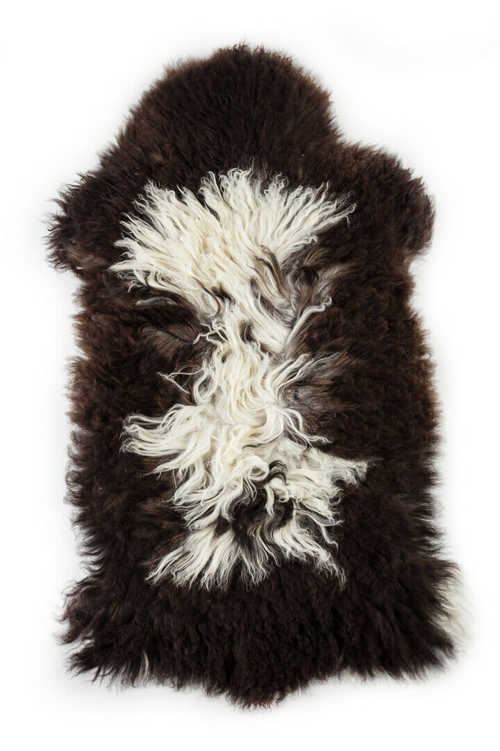 Aydin Sheepskin Pelt Ethically Sourced Handmade Black White 1'10"x3'6" #528