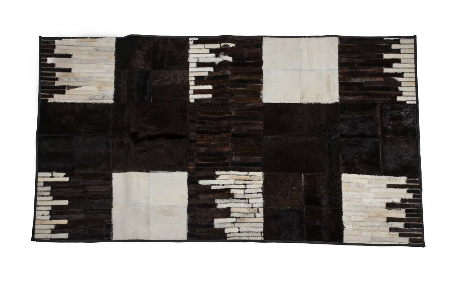 Aydin Mosaic Black White Cowhide Patchwork Area Rug Rectangle 3'9''X6'5''